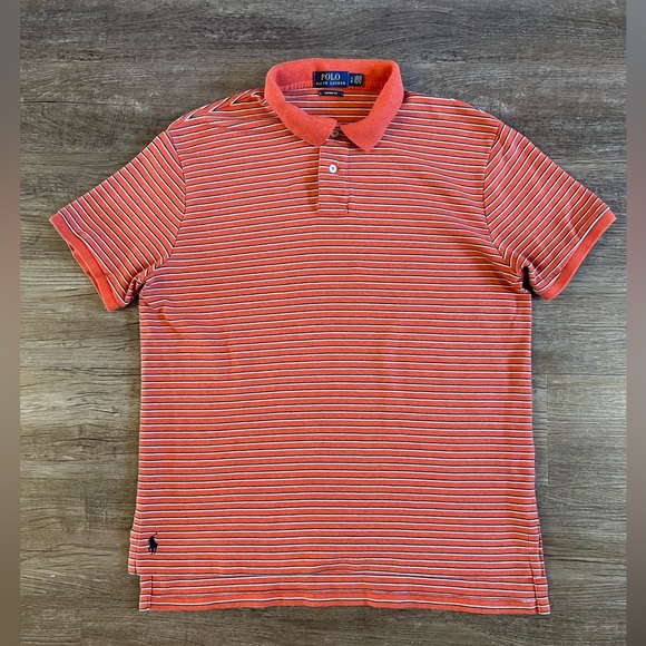 Polo Ralph Lauren Shirt Mens Large Orange Stripe Custom Fit Preppy Casual PoloB7 - Picture 1 of 6